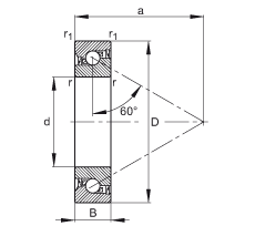 推力角接觸球軸承 BSB040072-2RS-T, 單向，接觸角 a = 60°，限制公差，兩側(cè)唇密封