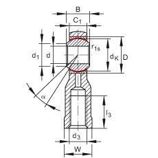 桿端軸承 GIKSL5-PS, 根據(jù) DIN ISO 12 240-4 標(biāo)準(zhǔn)，特種鋼材料，帶左旋內(nèi)螺紋，免維護(hù)