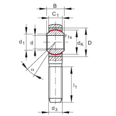 桿端軸承 GAKSR16-PS, 根據(jù) DIN ISO 12 240-4 標(biāo)準(zhǔn)，特種鋼材料，帶右旋外螺紋，免維護(hù)