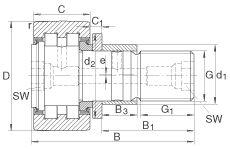 螺栓型滾輪 PWKRE40-2RS, 軸向引導(dǎo)，滿裝圓柱滾子，帶偏心擋圈，兩側(cè)唇密封