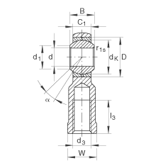 桿端軸承 GIKL12-PB, 根據(jù) DIN ISO 12 240-4 標(biāo)準(zhǔn)，帶左旋內(nèi)螺紋，需維護(hù)