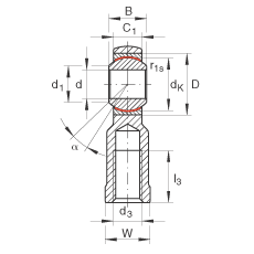 桿端軸承 GIKL22-PW, 根據(jù) DIN ISO 12 240-4 標(biāo)準(zhǔn)，帶左旋內(nèi)螺紋，需維護(hù)