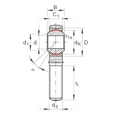 桿端軸承 GAKL8-PW, 根據(jù) DIN ISO 12 240-4 標(biāo)準(zhǔn)，帶左旋外螺紋，需維護(hù)