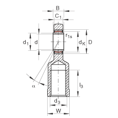 桿端軸承 GIL12-UK, 根據(jù) DIN ISO 12 240-4 標(biāo)準(zhǔn)，帶左旋內(nèi)螺紋，需維護(hù)