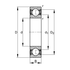 深溝球軸承 6306-2RSR, 根據(jù) DIN 625-1 標(biāo)準(zhǔn)的主要尺寸, 兩側(cè)唇密封