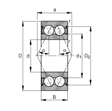 角接觸球軸承 3000-B-2Z-TVH, 雙列，雙側間隙密封，接觸角 α = 25°
