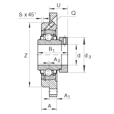 軸承座單元 RME60-N, 帶四個螺栓孔的法蘭的軸承座單元，定心凸出物，鑄鐵，偏心鎖圈，R 型密封